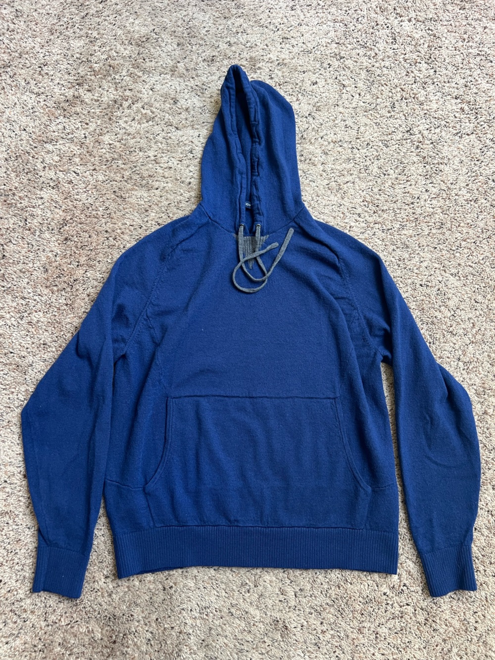 B Draddy Merino Wool Hoodie Size Large Navy Blue Pullover Sweater Men's